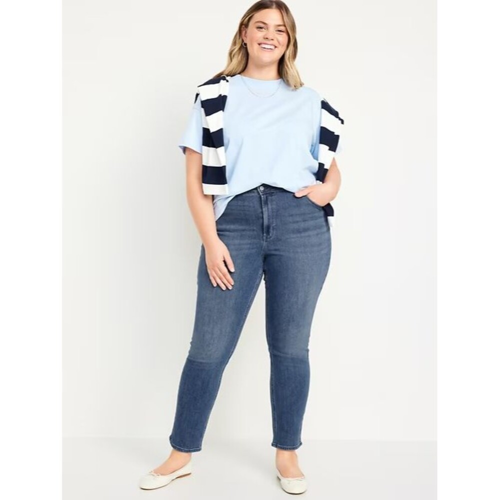 Old Navy Wow Straight Ankle Jeans Womens 18 Petite Blue Medium Wash Stretch NEW